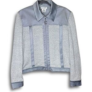 St. John Sport by Marie Gray Heathered Gray Mixed Media Soft Knit Jacket Size L